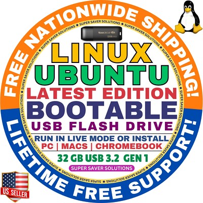 Bootable USB UBUNTU Linux 24.04.1 LTS Noble Numbat 64-Bit Flash Drive | MAC & PC