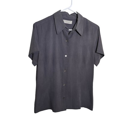 Lord & Taylor Blouse Women's 6 Gray Button Up Short Sleeve 100% Silk