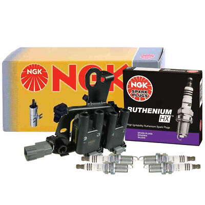 NGK DIS Ignition Coil and 4 Ruthenium HX Spark Plugs Kit For Hyundai Kia 2.0 L4