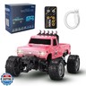 hehred Mini RC Truck,1:64 Scale Monster Truck Remote Control Car with Lights, 2.4Ghz Remote Control RC Car and Trailer, Speed and Steering Adjustable (Pink)