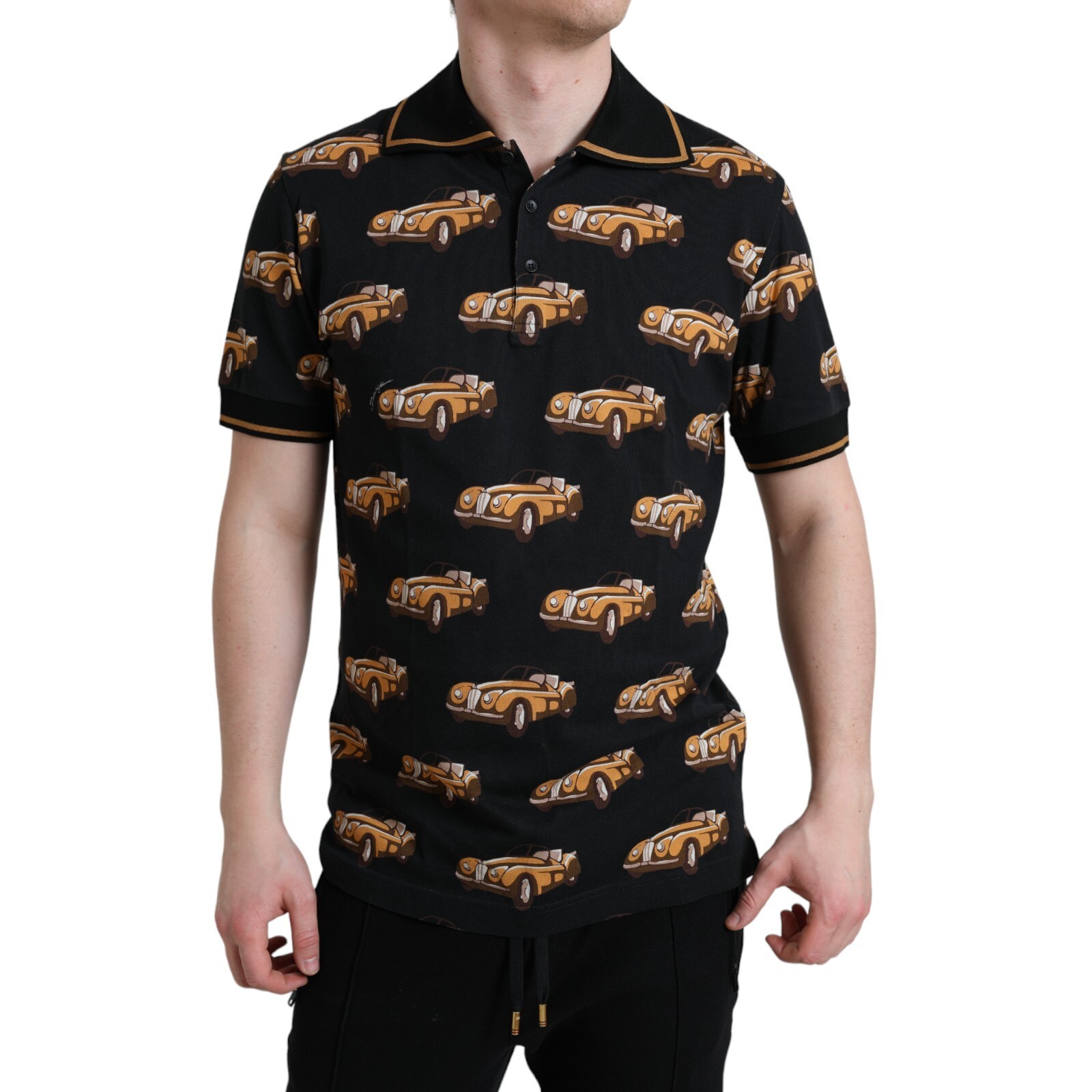 Pre-owned Dolce & Gabbana T-shirt Black Car Print Short Sleeve Polo Men It48/us38/m 670usd