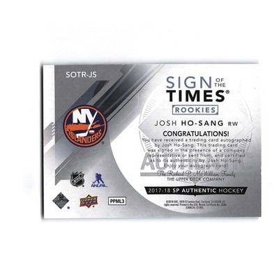 2017 Upper Deck SP Authentic #SOTR-JS Josh Ho-Sang Sign of the Times 62/99