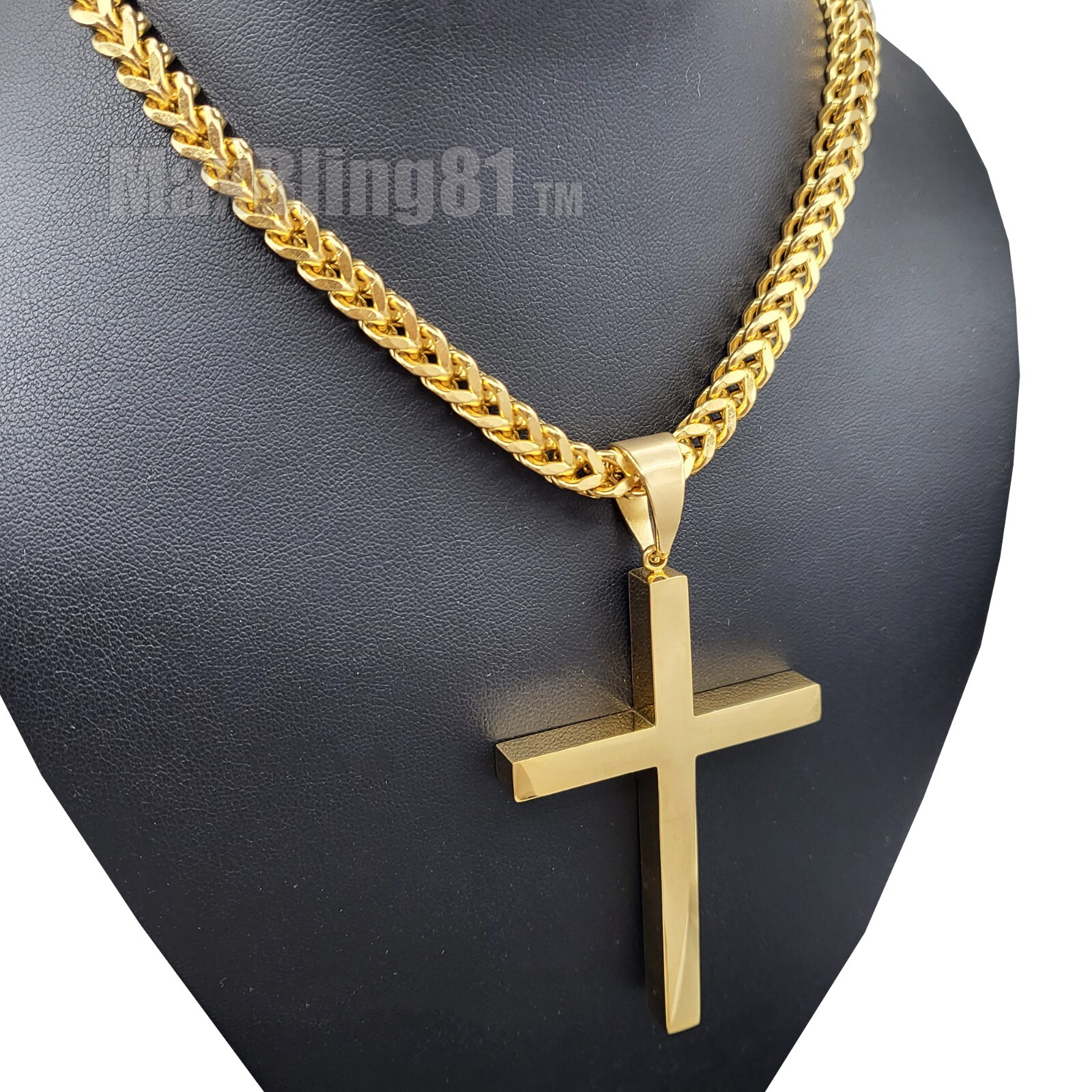 Christian Large Cross Pendant & 6mm 30" Box Cuban Stainless Steel Chain Necklace