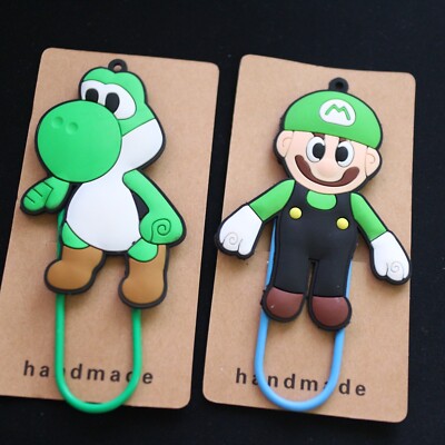 NEW yoshi Luigi 3D Non-Slip Cool Cute Clip Bookmarks for Kids lot of 2