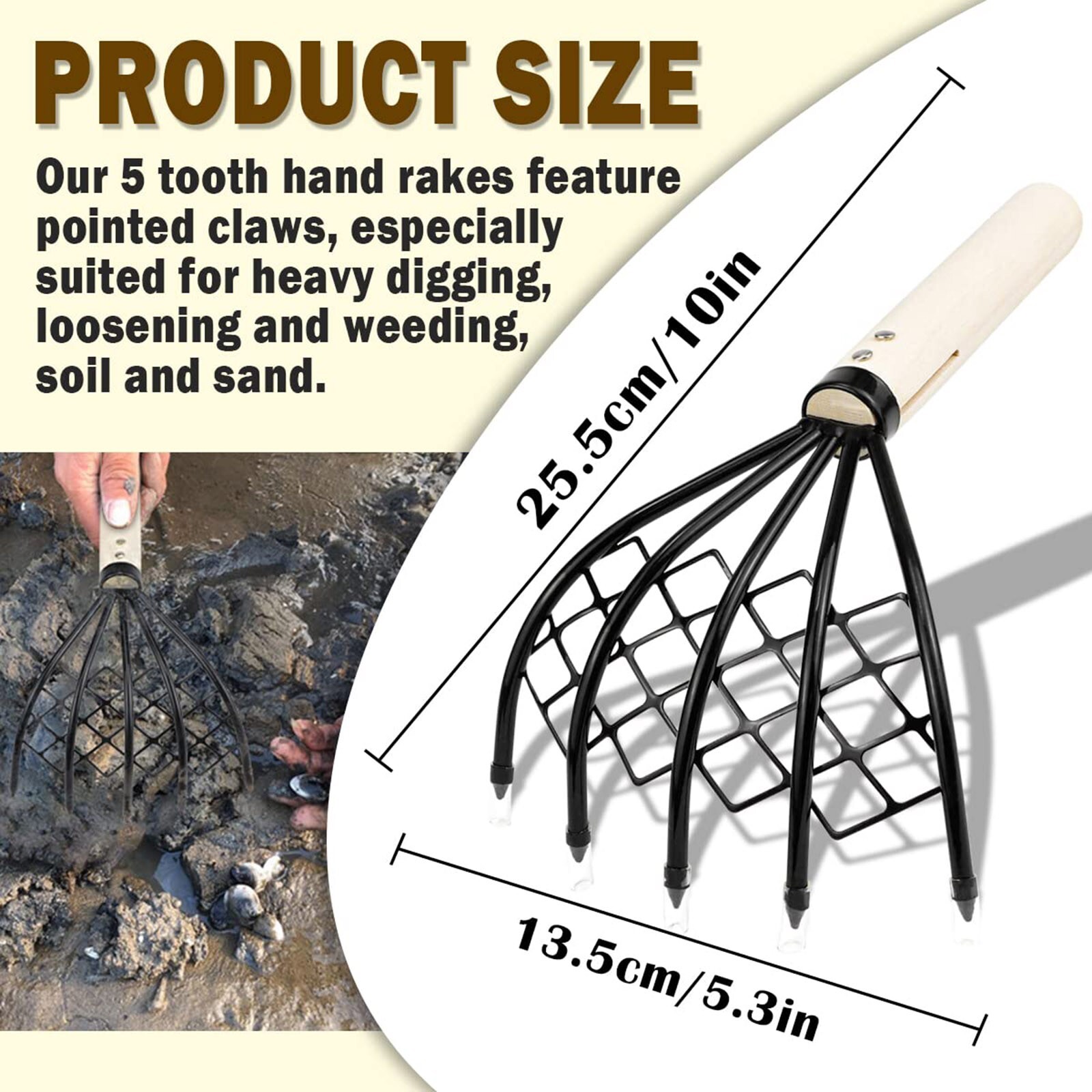 Seafood Rake With Mesh Net 10.24in High Rake Clamming Rake 5 Tine Beach ...