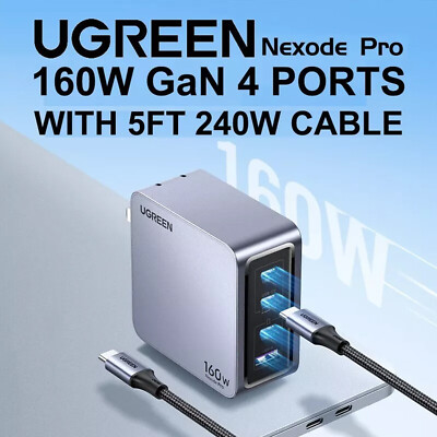 UGREEN Nexode Pro 160W USB C Charger, 4-Port PD 3.1 GaN Compact Fast PPS,W/Cable