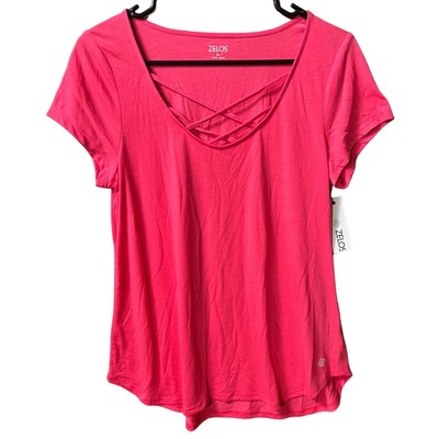 Zelos women's pink cap sleeve T-shirt size M cross front neckline NWT