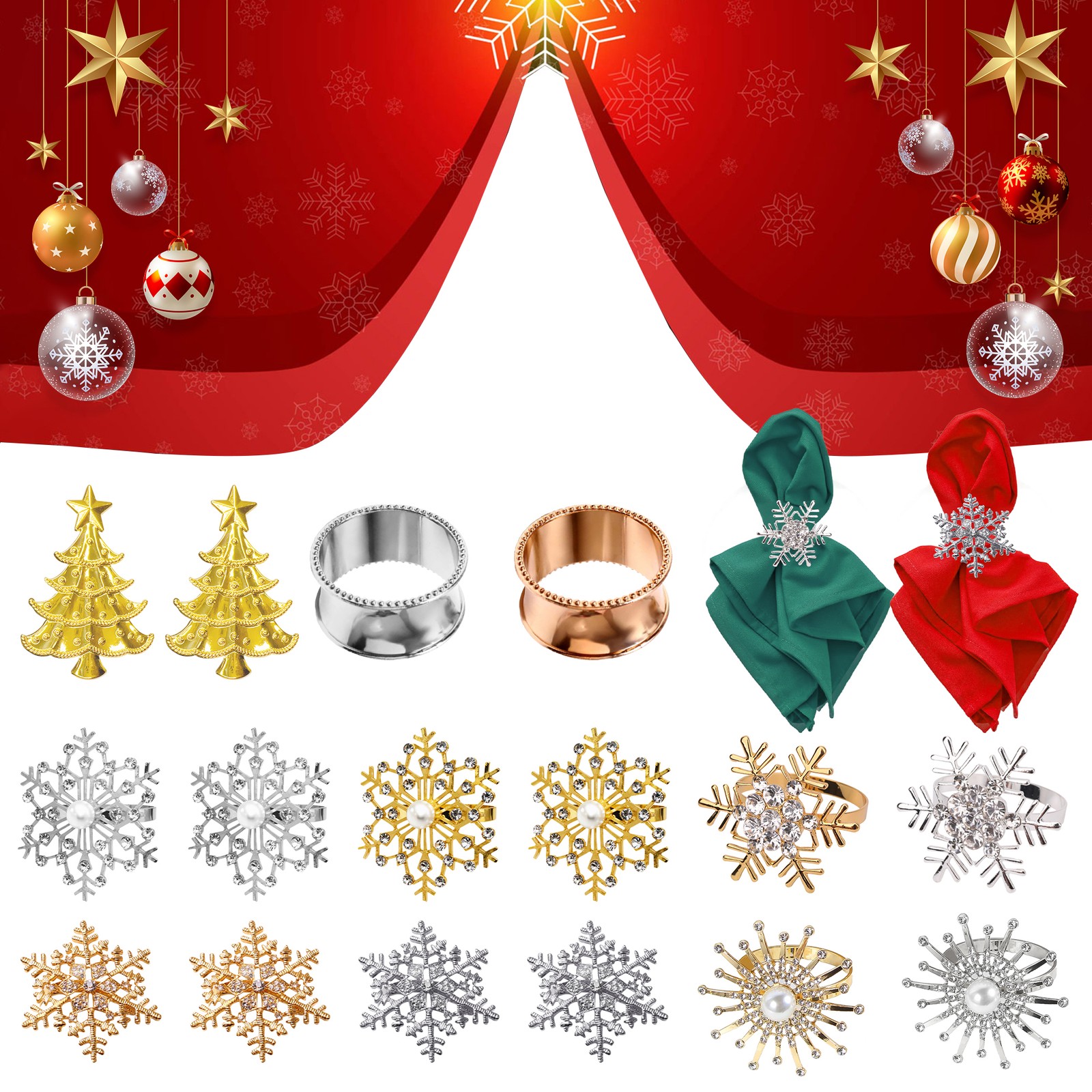 Christmas Cloth Napkins with Metal Rings 16pcs Xmas Table Decoration UK Seller