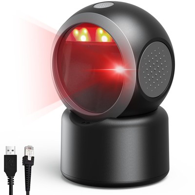 1D 2D QR Desktop Barcode Scanner, Omnidirectional Hands-Free Automatic USB Ba...