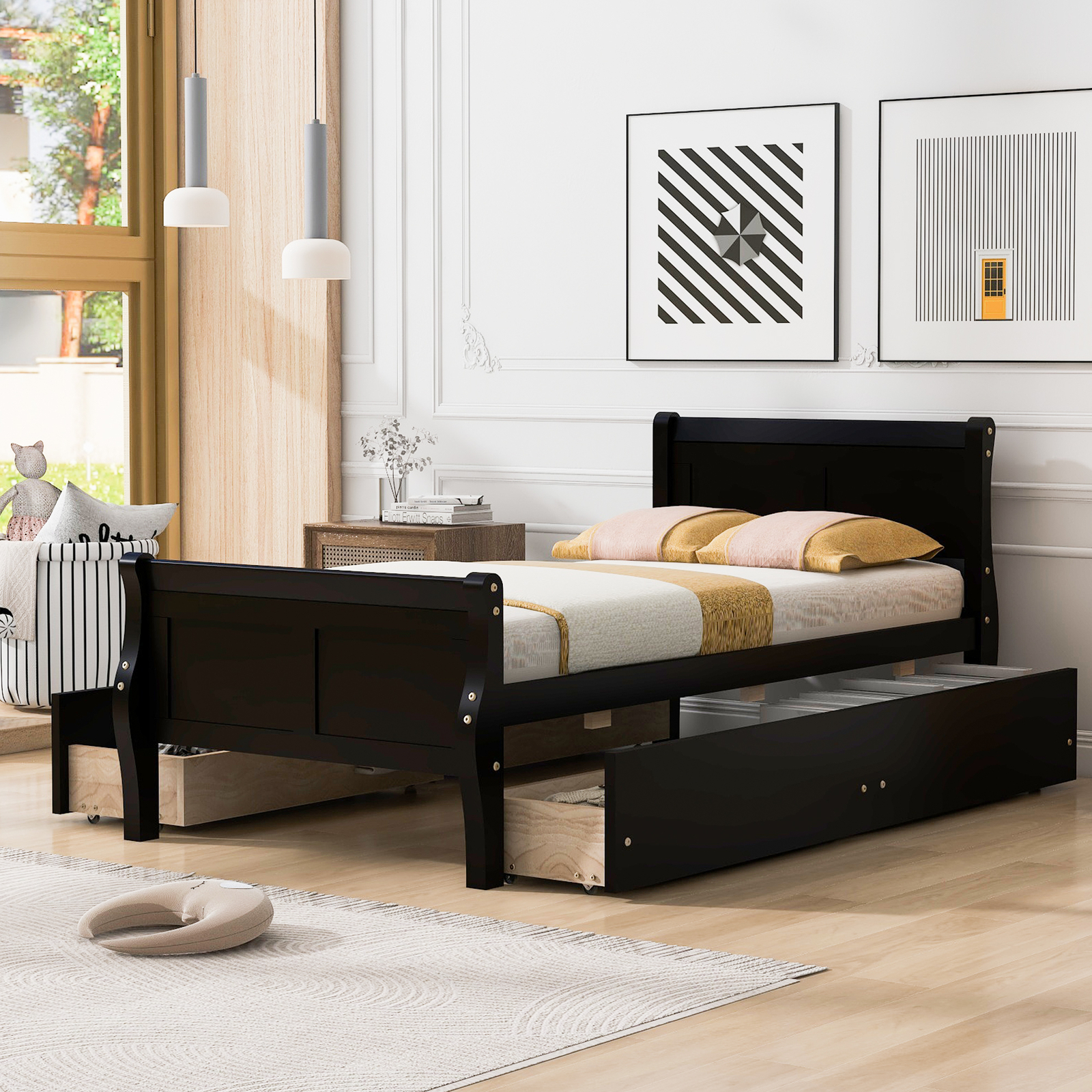 Twin/Full/Queen Size Wood Platform Bed Frame with 4 Drawers /Headboard/Footboard