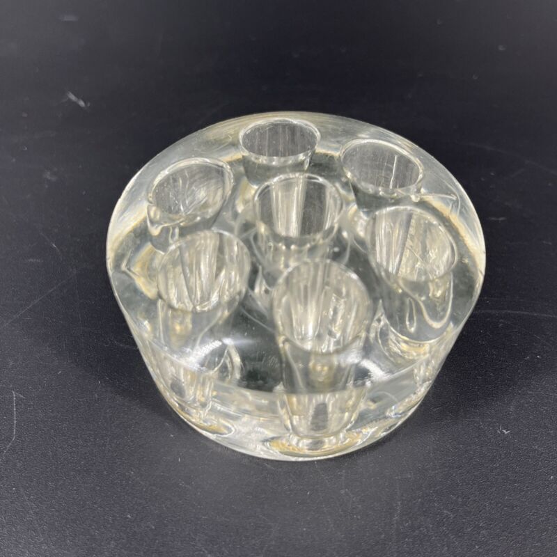 Vintage Glass Flower Frog 7 Hole Round 3 Nub Feet Candle Holder Floral Clear