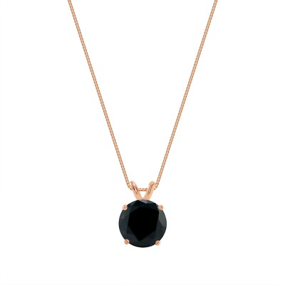 Pre-owned Shine Brite With A Diamond 3 Ct Round Cut Black Solid Real 14k Rose Gold Solitaire Pendant 18" Necklace In Pink