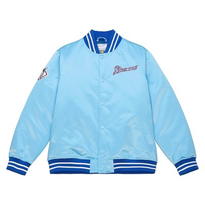 Мужская атласная куртка Mitchell & Ness светло-голубого цвета MLB Atlanta Braves в тяжелом весе