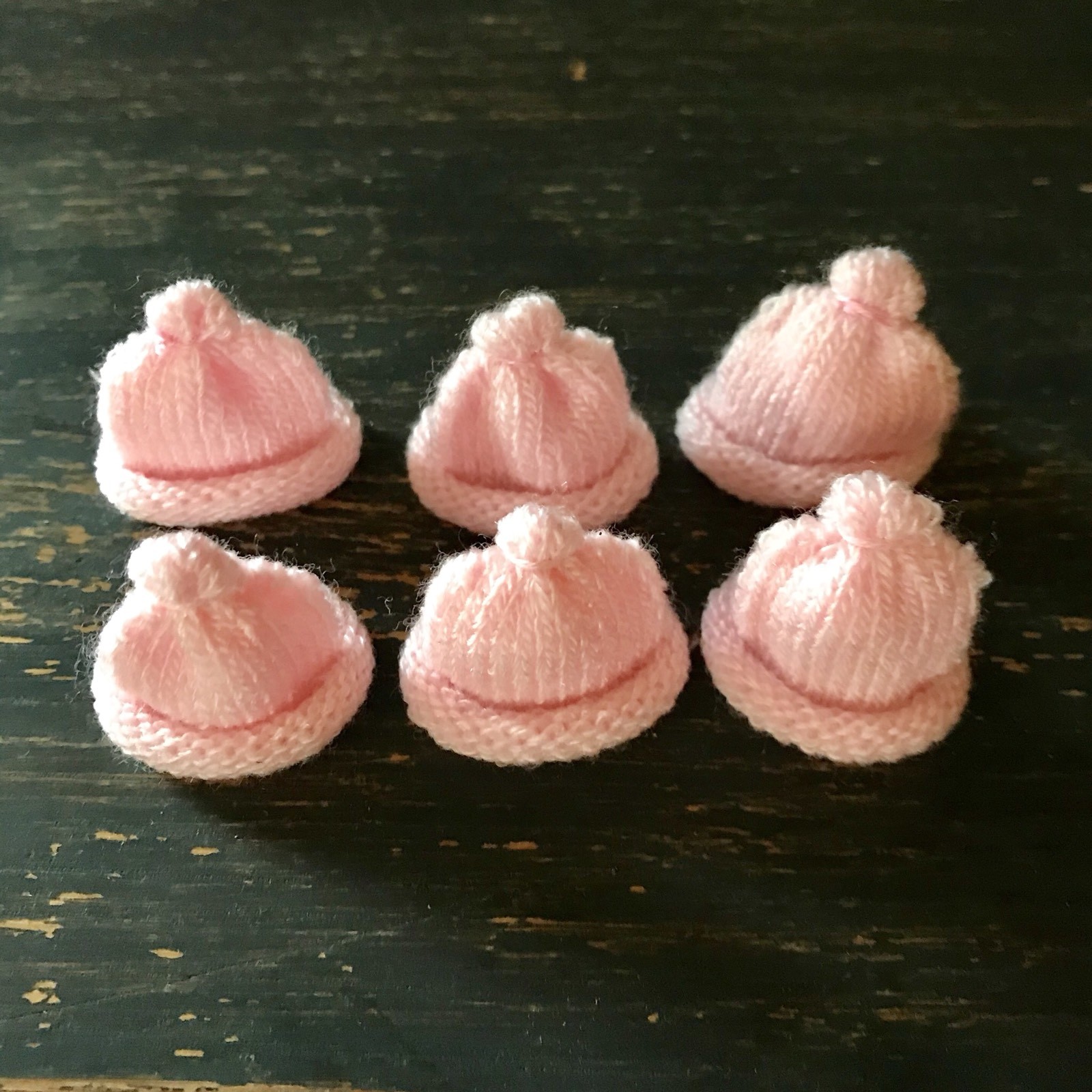 Six Tiny 1” Handmade Pink Knit Hats