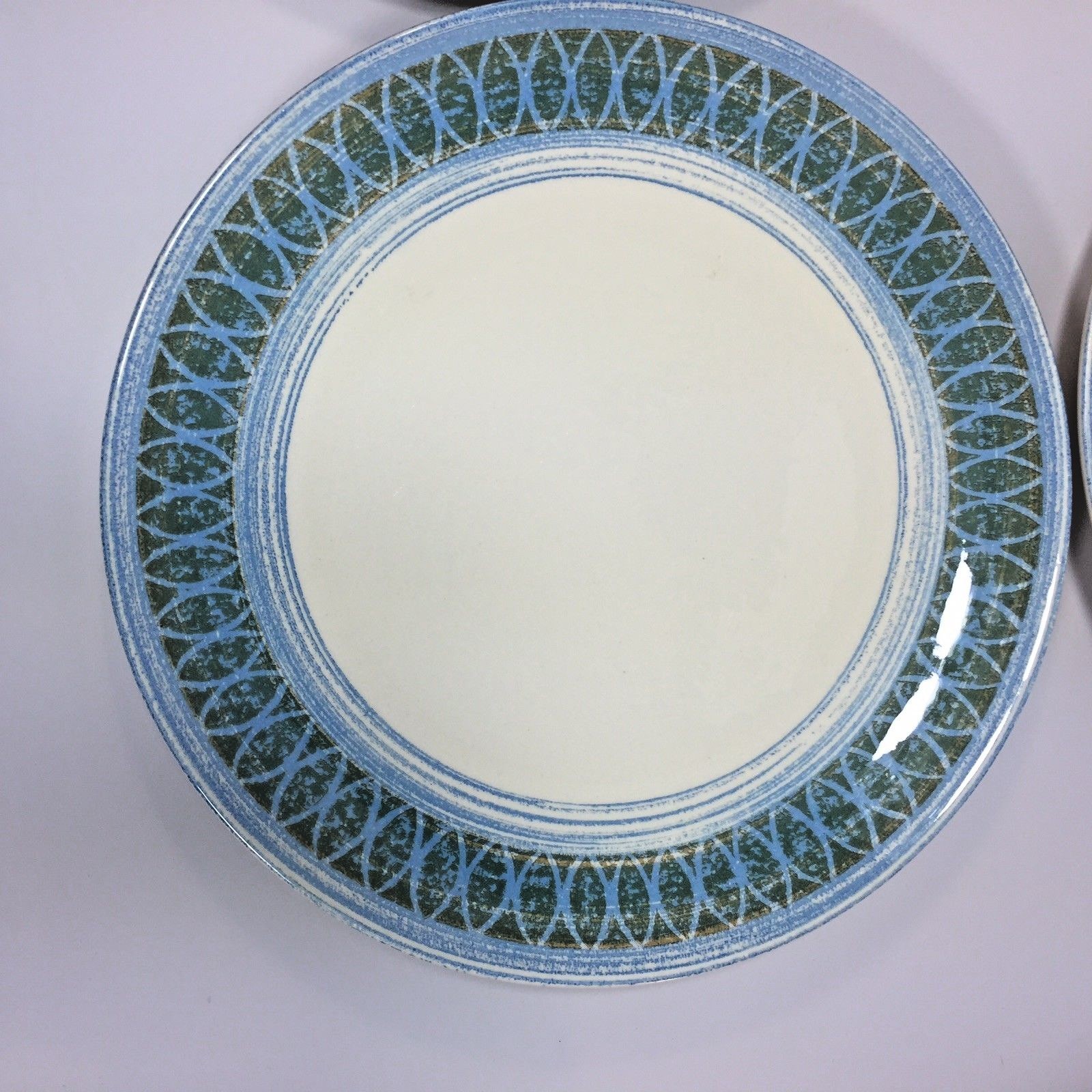 4 Vintage Royal China Dinner Plates Royal Ironstone Blue Brown Retro Pattern