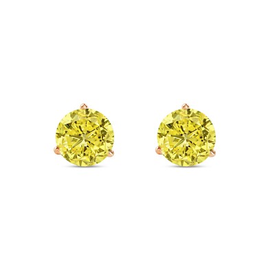 Pre-owned Shine Brite With A Diamond 2.75 Ct Round Cut Canary Earrings Studs Solid 14k Rose Gold Push Back Martini In Pink