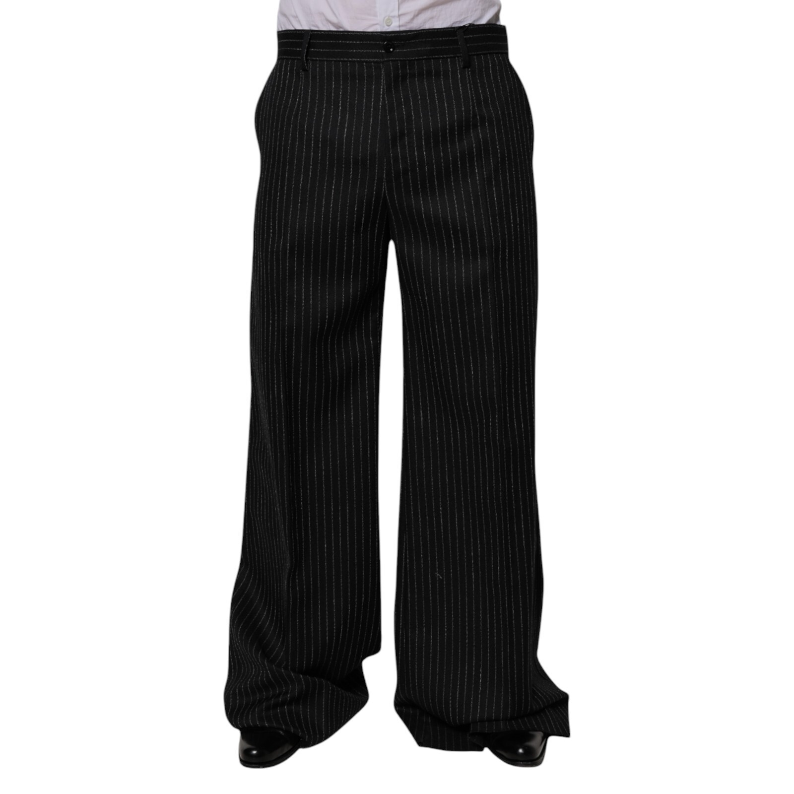 DOLCE & GABBANA Pants Black Stripes Wide Leg Formal Men
