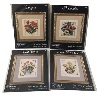 SERENDIPITY DESIGNS CAROLYN MEACHAM CROSS STITCH KITS Flowers Lot of 4