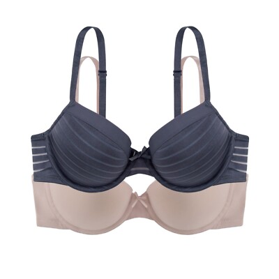 Dorina Louise Demi Bra 2 Pack Grey/Pink UK 38C BRAND NEW