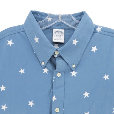 NWT BROOKS BROTHERS Blue Star All Over Print Shirt Short Sleeve SOFT Size LARGE