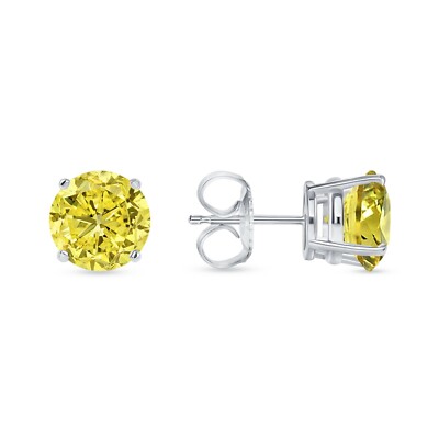 Pre-owned Shine Brite With A Diamond 5.50 Ct Round Cut Canary Earrings Studs Solid Real 950 Platinum Push Back Basket In White