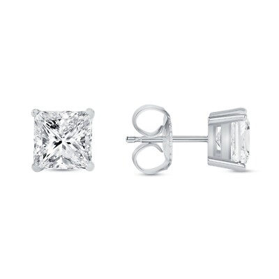 Pre-owned Shine Brite With A Diamond 4.5 Ct Princess Cut Earrings Studs Real Solid 18k White Gold Push Back Basket In White/colorless