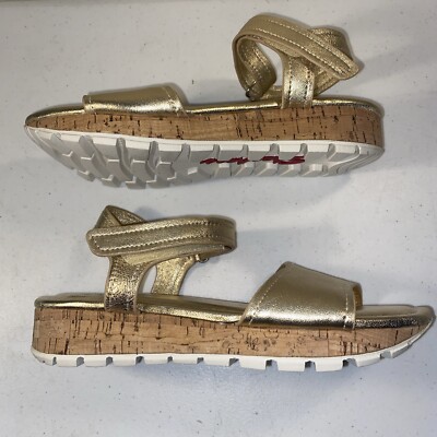 SKECHERS Women's Size 7 Gold Jagged  Edge Cork Memory Foam Sandals Resort Wear