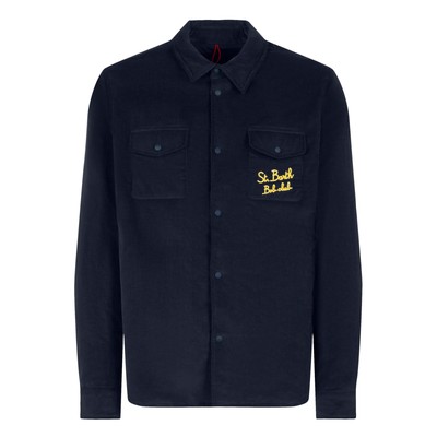 Pre-owned Mc2 Saint Barth Overshirt With Pocket And St. Barth Bob Club Embroidery In Blue