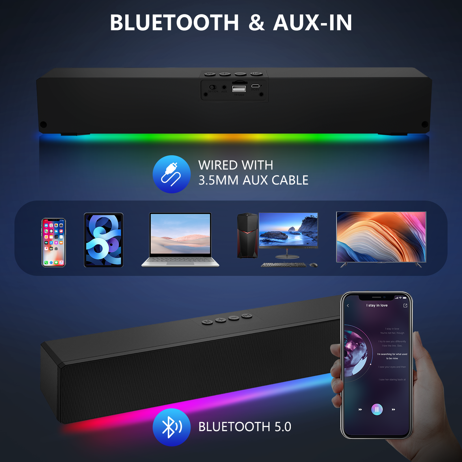 Bar 4 Speaker System Wireless Bt Subwoofer Tv Home Theater