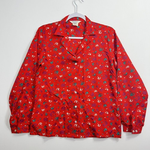 Vintage 70s Sears Ultressa Red Button Down Shirt Womens 12