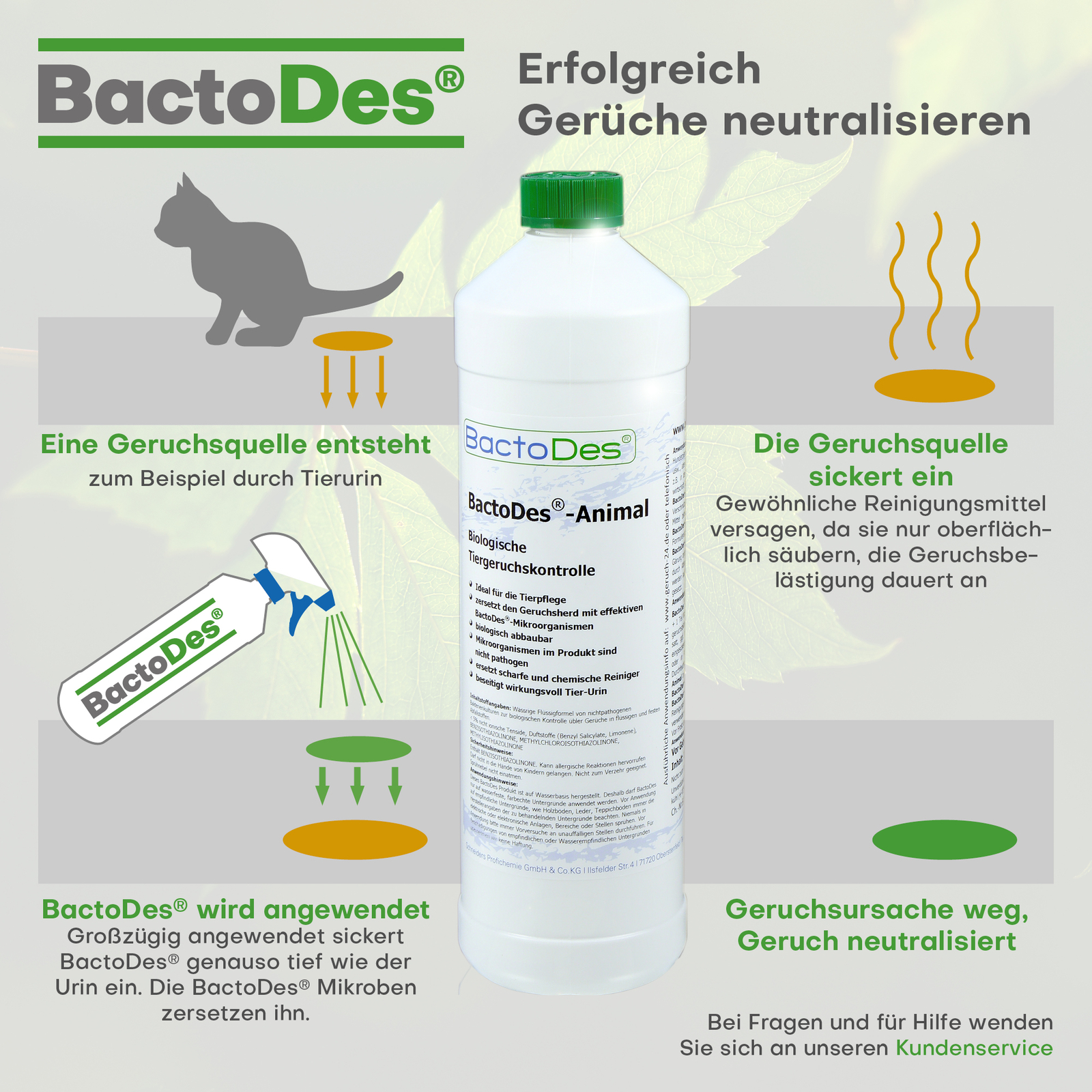 BactoDes-Animal Tier-Geruchsentferner 10 L. Kanister incl. Misch- & Sprühflasche