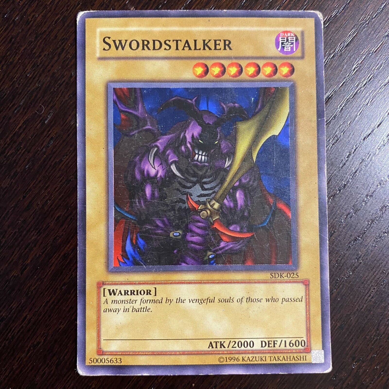 1996 Yu-Gi-Oh! Swordstalker Card SDK-025 Moderately played 1996 Yu-Gi-Oh! Swordstalker Card SDK-025 Moderately played