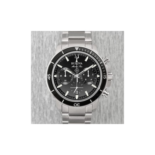 Pre-owned Bulova Marine Star Stainless Steel Black Dial 6-hand Chrono Men's Watch (96b272) In Stainless/black Dial