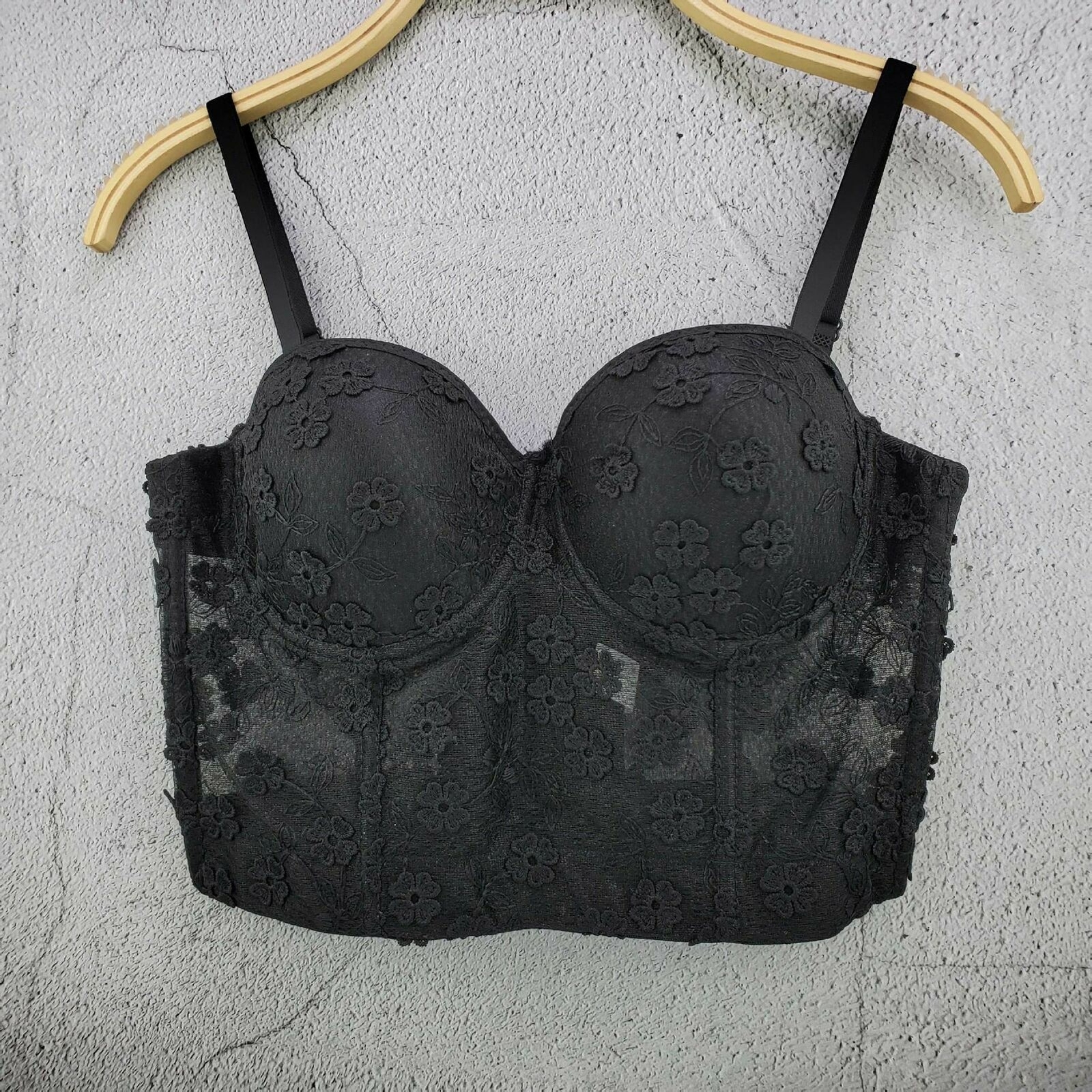 Women Lace Floral Tank Bustier Bra Bralette Corset Crop Top Spaghetti Straps