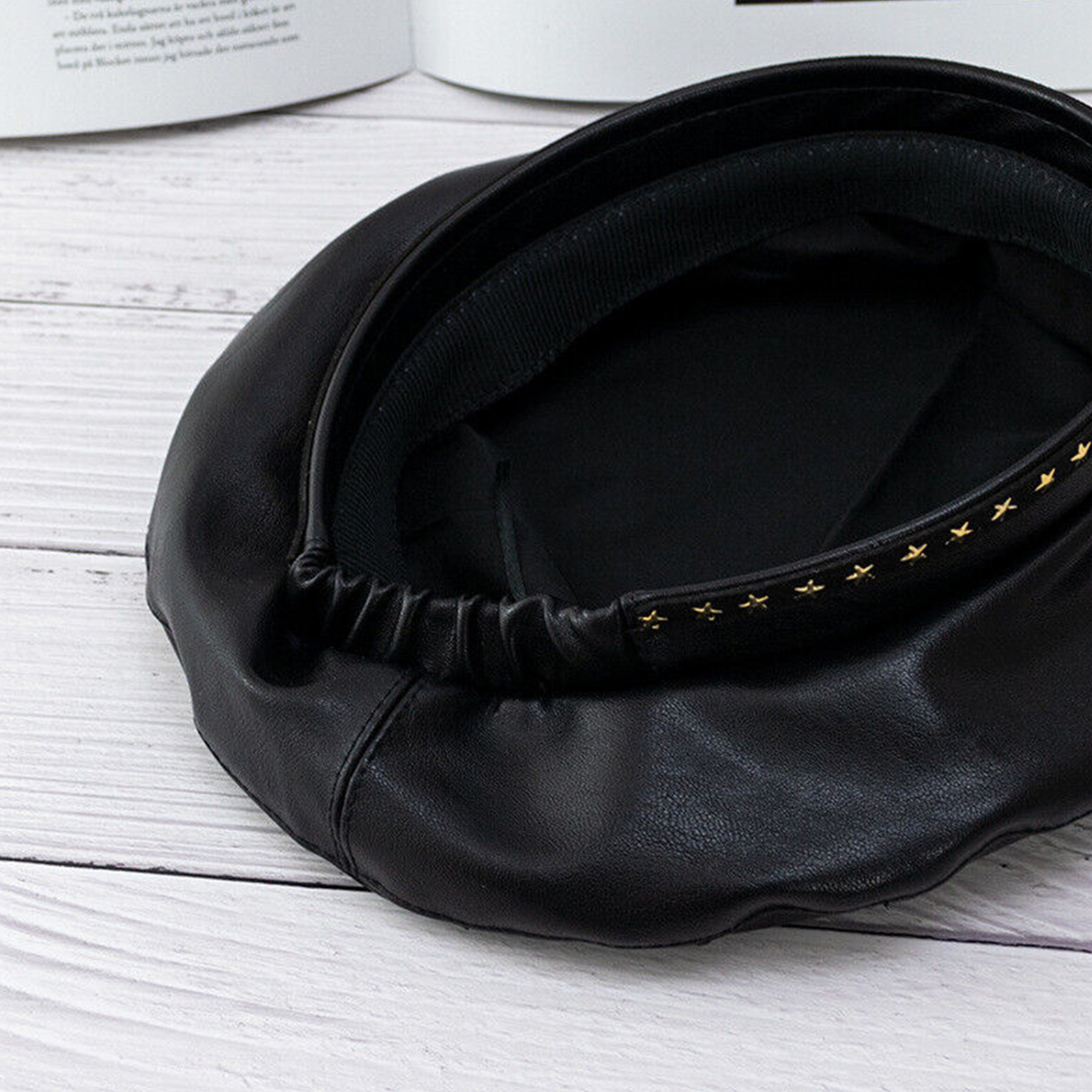 Black Women Hat Vintage PU Leather French Artist Beret Cap Painter Beanie Hat US