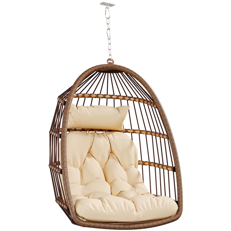 Swing Egg Chair Sturdy Steel Frame W/ Cushions For Patio