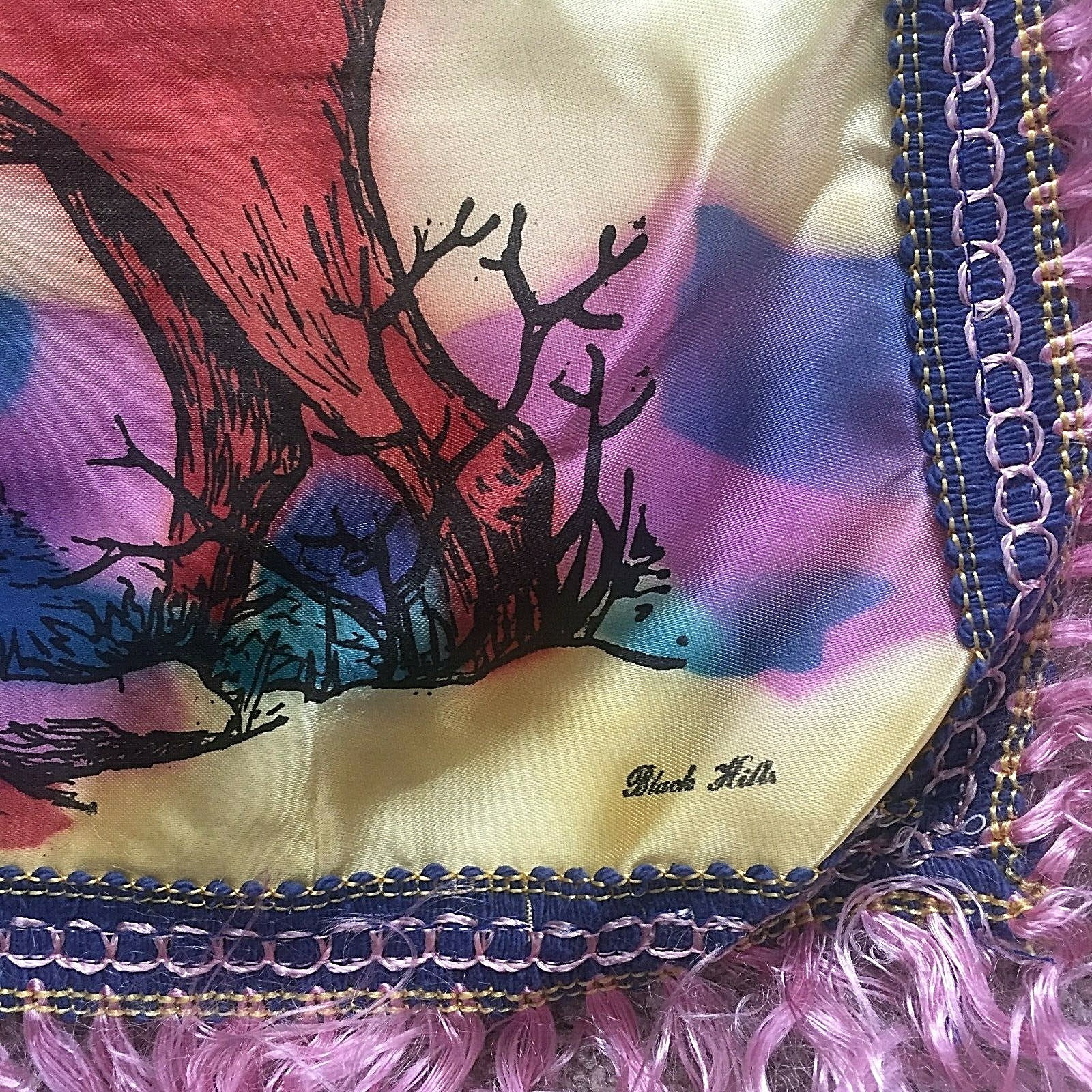 Vintage Souvenir Satin Pillow Cover BLACK HILLS, South Dakota, Beautiful Design