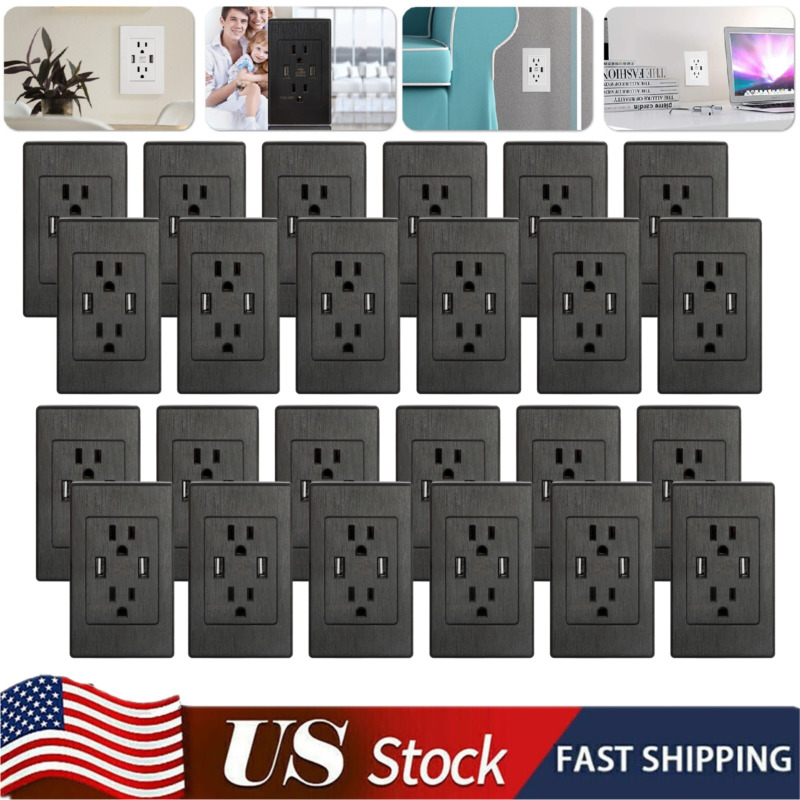 Socket Dual Usb Wall Outlet Charger Port With 15a Electrical Receptacles Lot