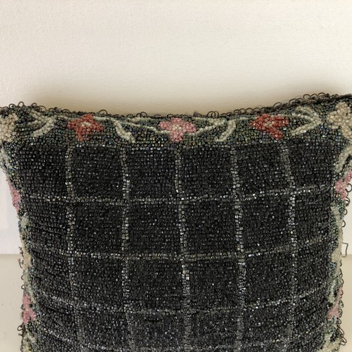 Antique Victorian Beaded Pin Cushion Jet Beads
