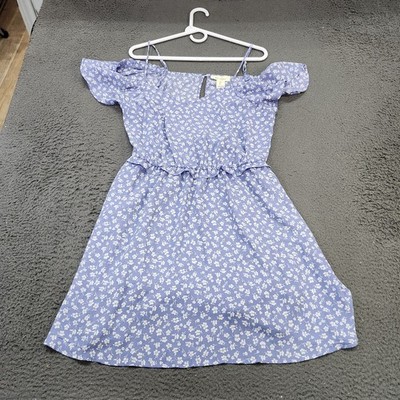 Jessica Simpson Dress Womens Large Blue Floral Off Shoulder Ruffle Sundress