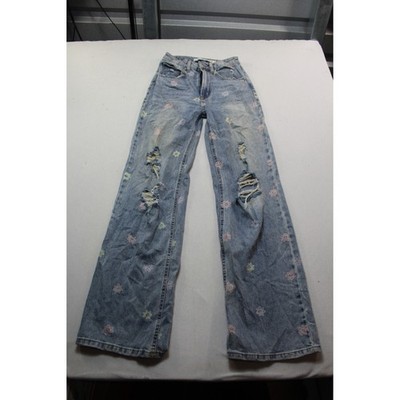 Wild Fable Jeans Womens 00 Blue Excellent Distressed Floral Wide Leg High Rise