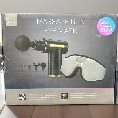 Massage Gun 4 Heads, 6 Speed, Eye Mask With Bluetooth Speakers Spa Bundle {AA}
