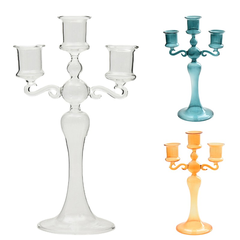 3 Branches Transparent Candelabra Candle Holder For Table De