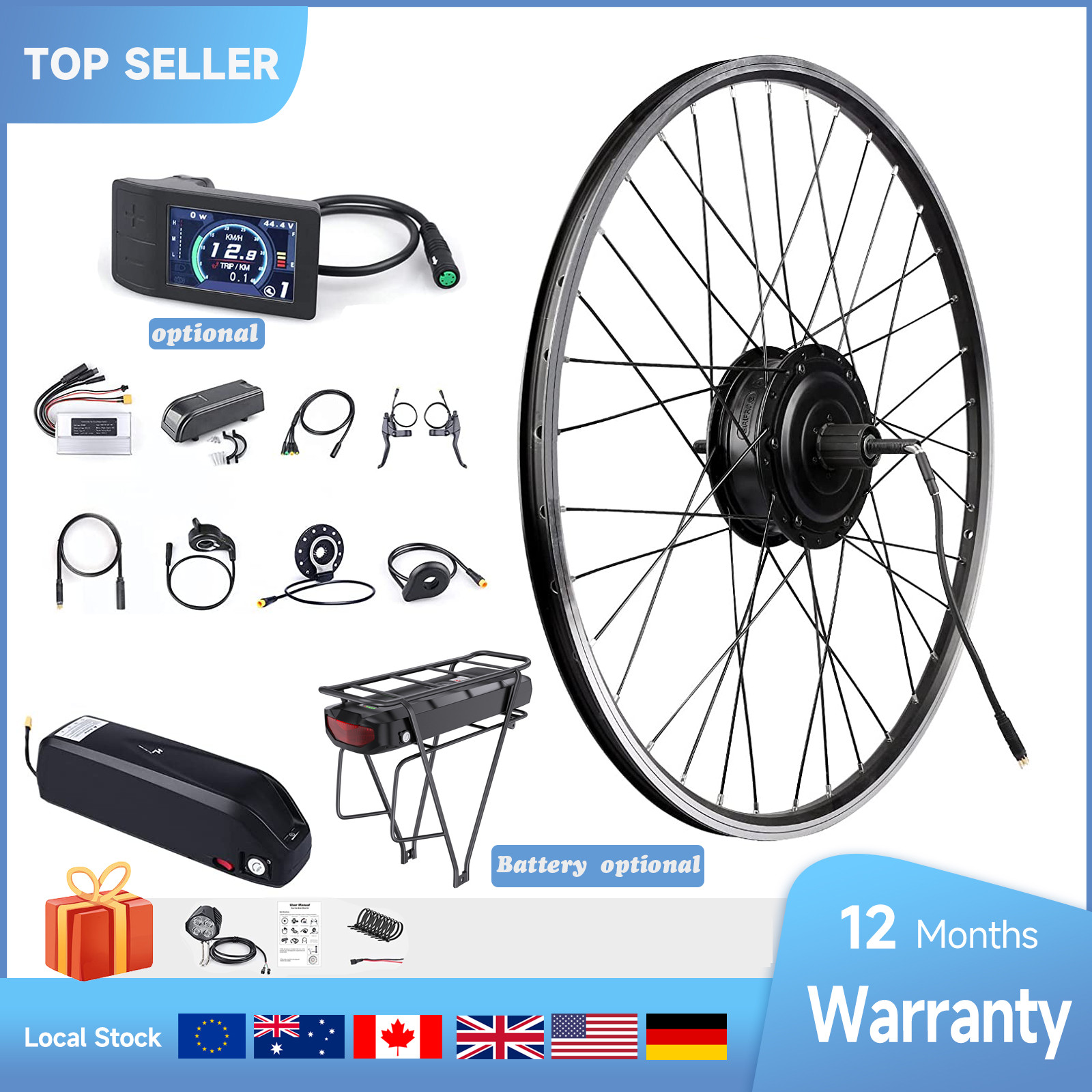 Bafang 48V 500W Brushless Rear Hub Motor V-Brake Conversion Kit 17.5Ah  Battery