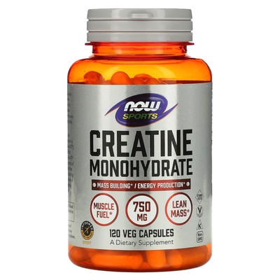 Now Foods Sports Creatine Monohydrate 750 мг 120 капсул с гарантией качества GMP