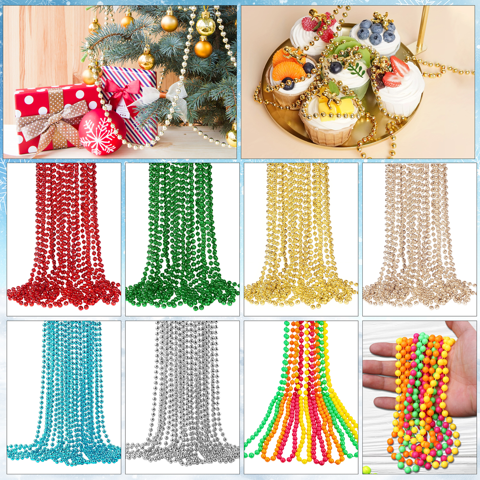 BEAD BALL CHAIN GARLAND CHRISTMAS TREE HANGING DECORATIONS XMAS WEDDING 9M
