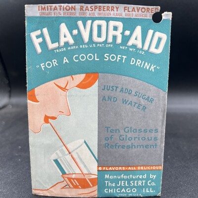 Vintage Fla-Vor-Aid EMPTY Packet RASPBERRY FLAVORED w Expired Promo from 1941