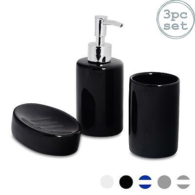 Bathroom Accessory Set, 3 pcs - Soap Dispenser, Dish & Tumbler - Black