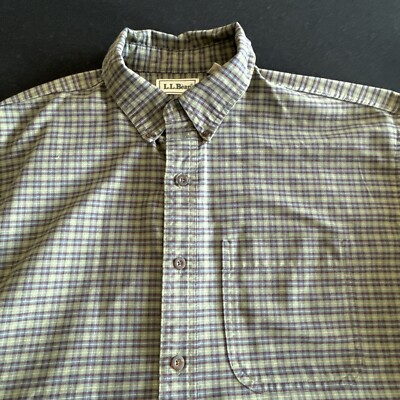 LL Bean Mens Long Sleeve Button Up Plaid Shirt Made InUSA Size Large AP49