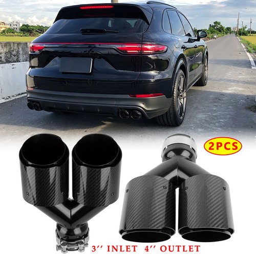 For Porsche Cayenne Pair Carbon 3'' to 4'' Dual Exhaust Pipe Tail